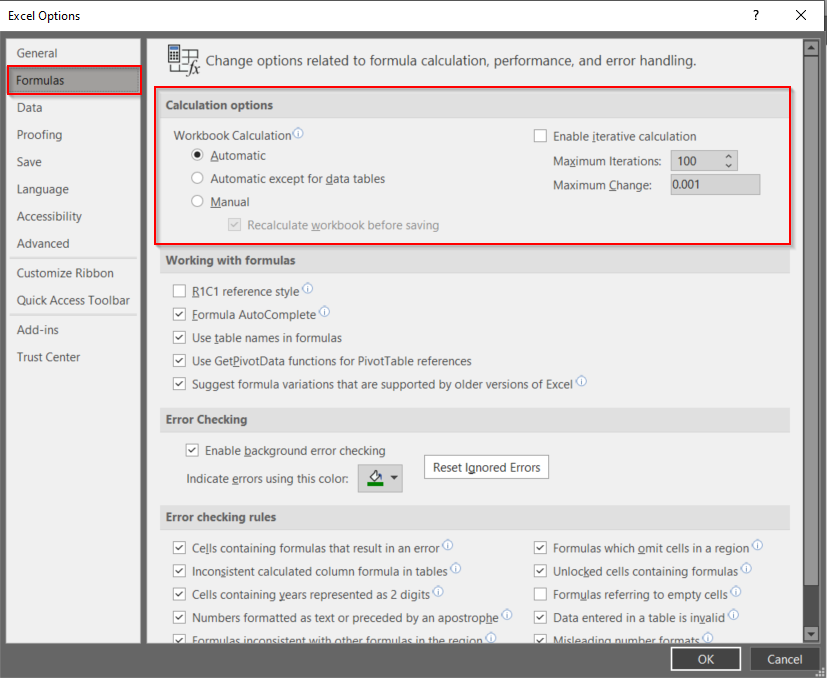 Calculation options